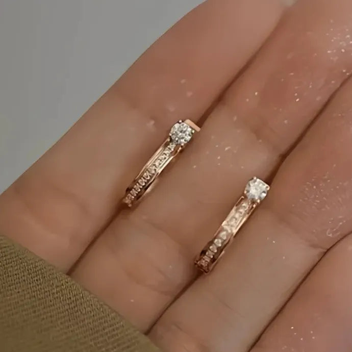 Rose Gold Geometric Copper Alloy Hoop Earrings with Zirconia for Women