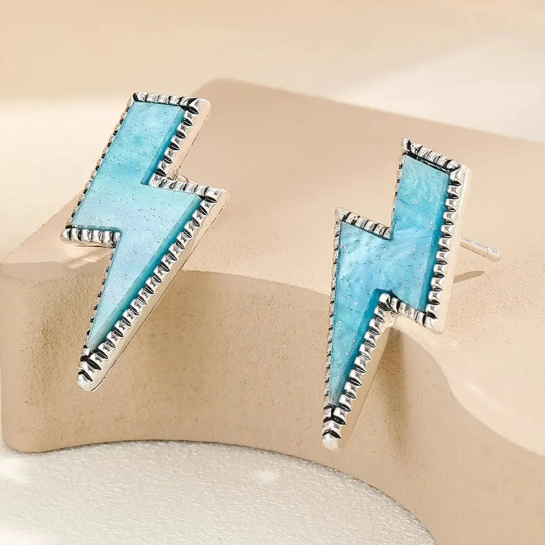 Women's Two-Color Lightning Stud Earrings Neon Acrylic Zinc Alloy Jewelry