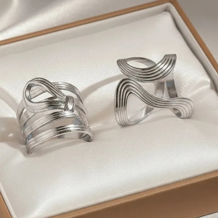 Adjustable Stainless Steel Geometric Knot Open Ring Set for Women Vintage Jewelry Gift