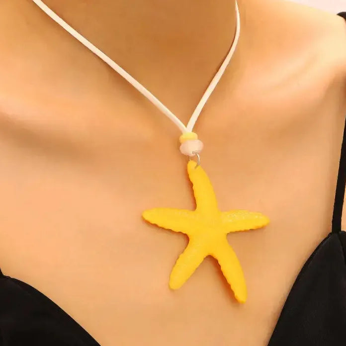 Blue Large Starfish Pendant Necklace for Women Romantic Holiday Jewelry
