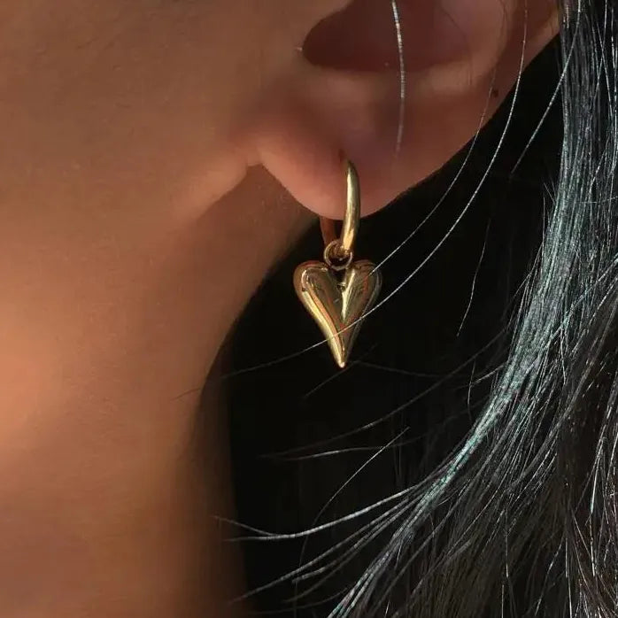 Gold Stainless Steel Heart Huggie Hoop Earrings Tarnish Resistant Jewelry for Women