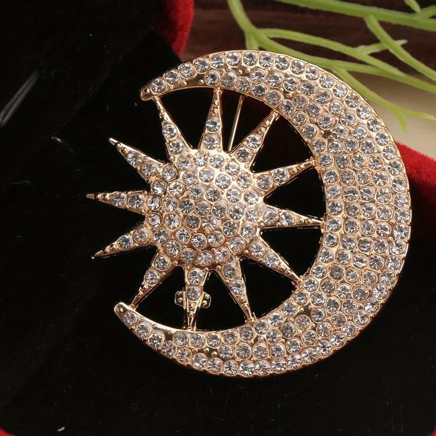 Classic Moon Star Brooch Pin Jewelry Gift for Men and Women