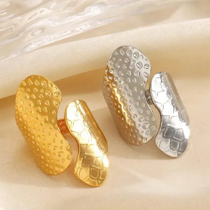 Wide Stainless Steel Geometric Ring for Women Gold Tone Jewelry Gift