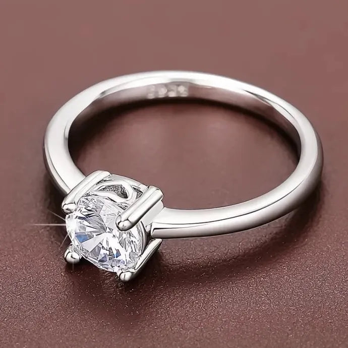 Classic Geometric Cubic Zirconia Wedding Engagement Ring for Women Brass