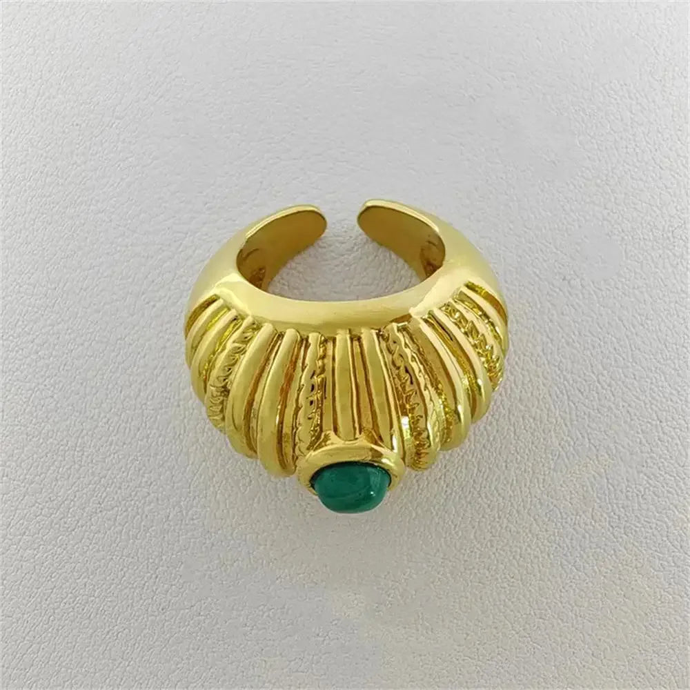 Chunky Geometric Dome Open Ring 18K Gold Plated Stainless Steel for Women