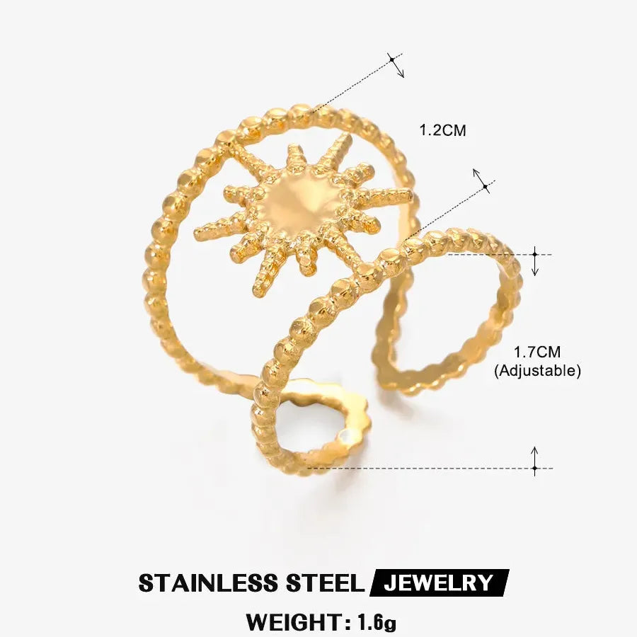 Stainless Steel Double Layer Star Ring Geometric Hollow Unisex Jewelry Gift