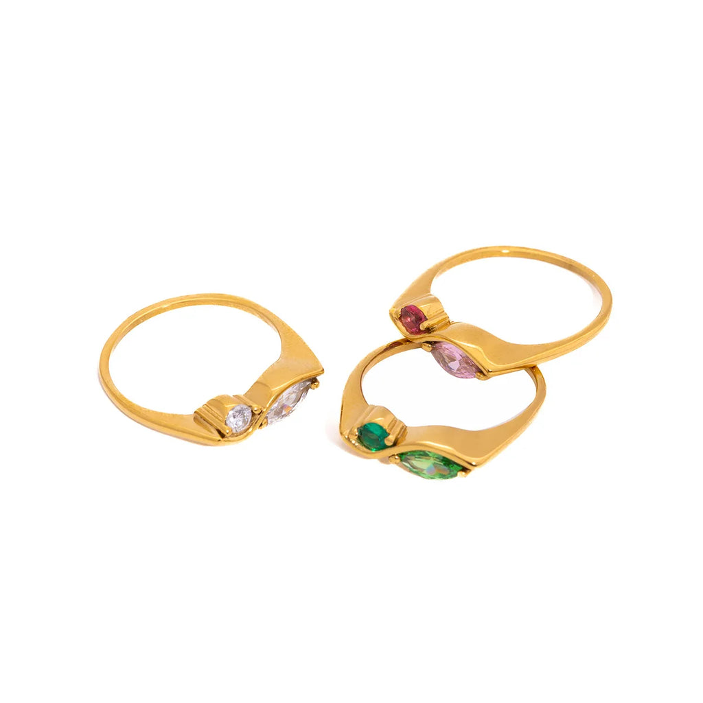 18k Gold Plated Marquise Two Stone Ring Thin Band Zircon Engagement Gift