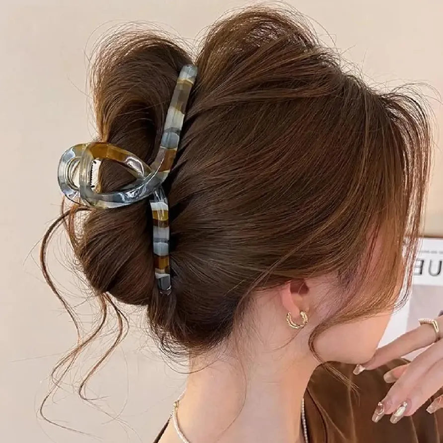 Retro Color Block Acetate Hair Claw Shark Clip for Women Fashion Accessory