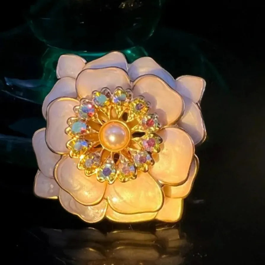 French Multi-Layer Glitter Flower Brooch Pin Classic Jewelry for Women