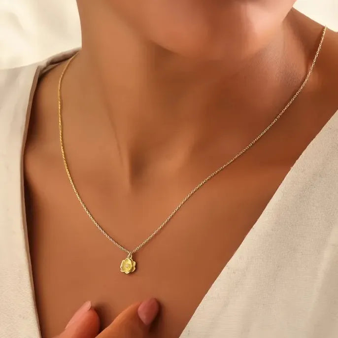 Gold Geometric Flower Pendant Necklace with Cubic Zirconia Jewelry Gift
