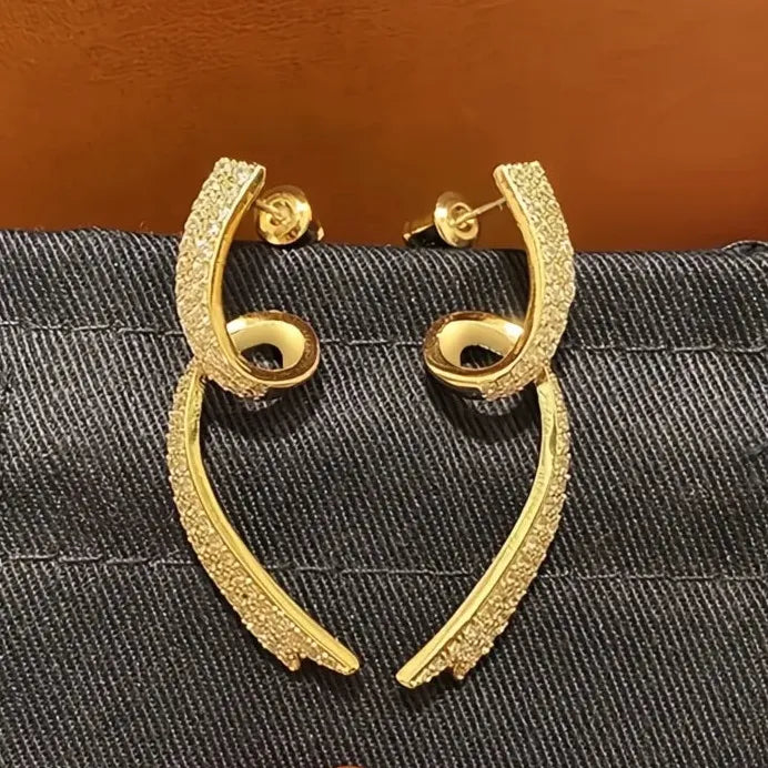 Luxury Gold Geometric Drop Earrings with Sparkling Cubic Zirconia Women