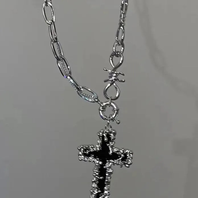 Gothic Cuban Chain Cross Pendant Necklace Unisex Vintage Fashion Jewelry