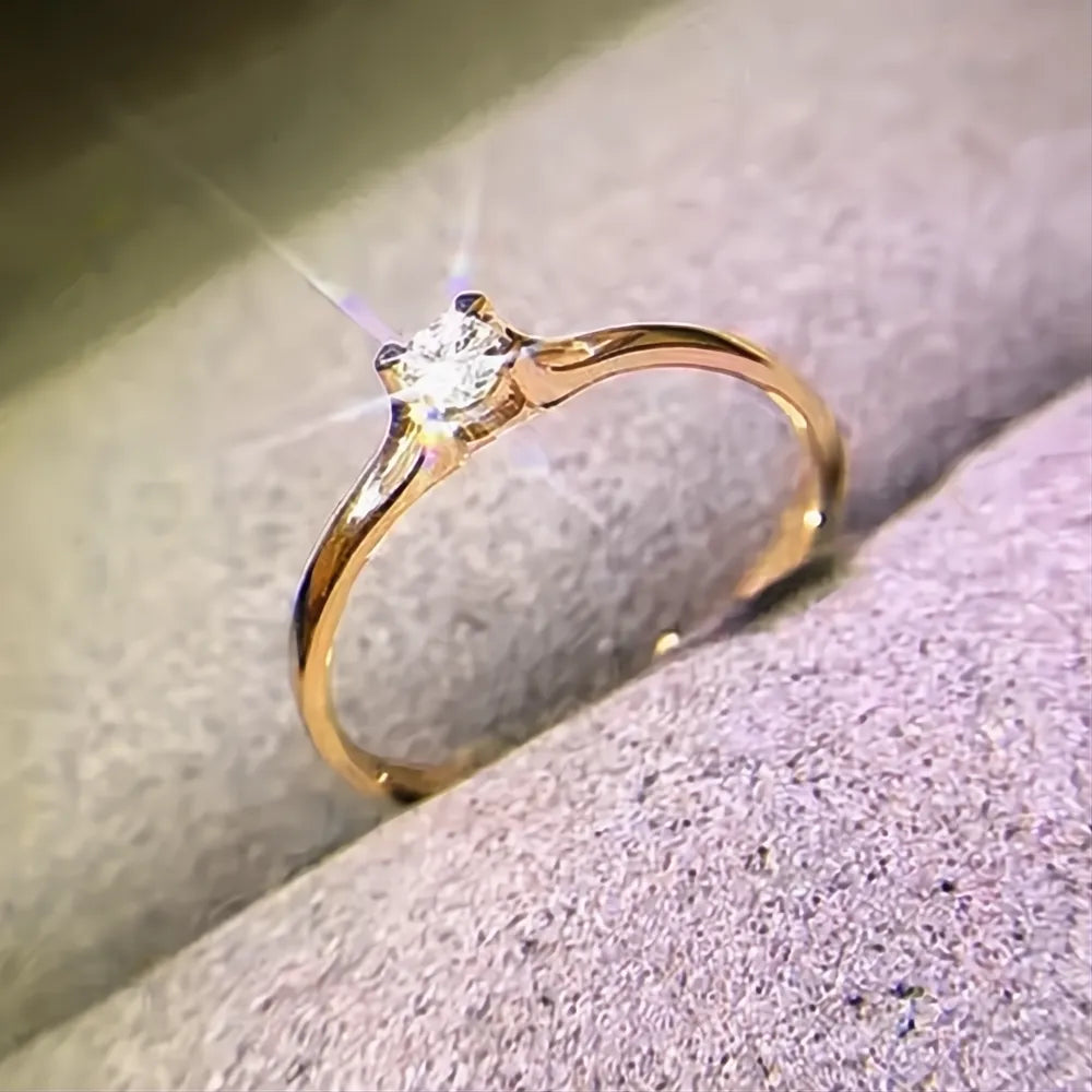 Minimalist Women's Wedding Ring 4MM Cubic Zirconia Brass Engagement Band Jewelry