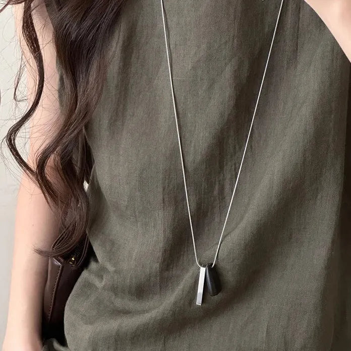 Adjustable Stainless Steel Geometric Wooden Pendant Necklace for Women Gift 2026
