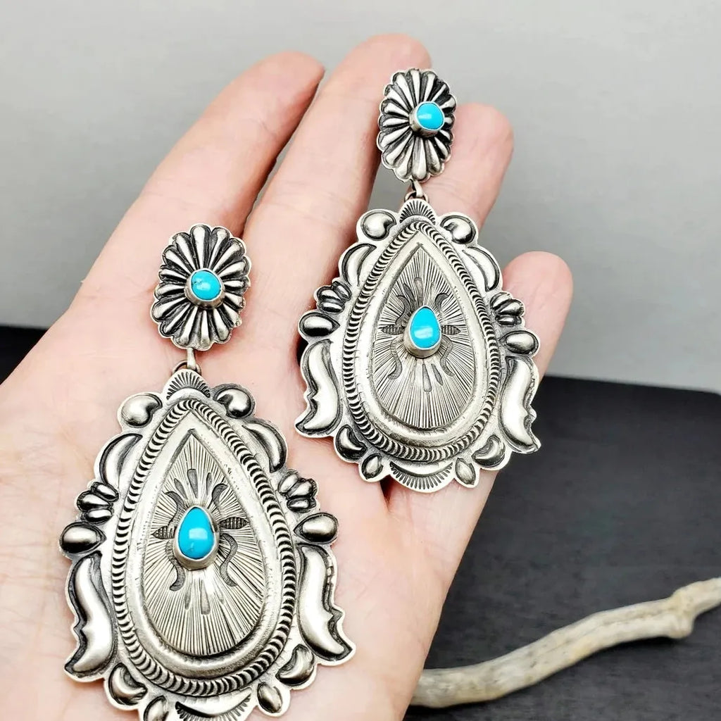 Retro Turquoise Drop Earrings Geometric Zinc Alloy Stone Jewelry Gift for Women
