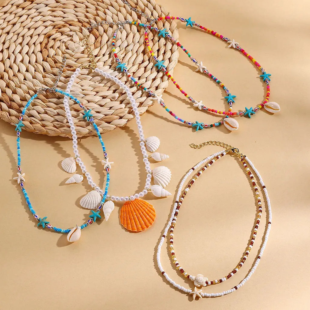 Boho Copper Star Pendant Necklace & Blue Beads Turtle Shell Choker