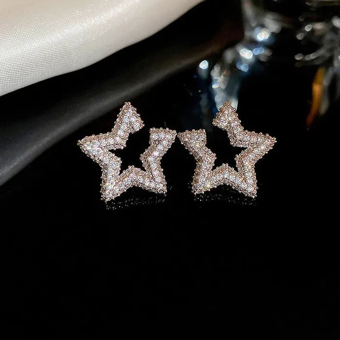 Elegant Cubic Zirconia Zinc Alloy Five-Pointed Star Earrings for Women