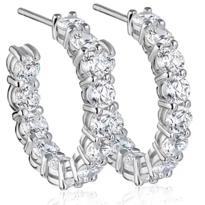 Silver Geometric Hoop Earrings for Women, Copper Alloy with Cubic Zirconia, Trendy Wedding Party Jewelry