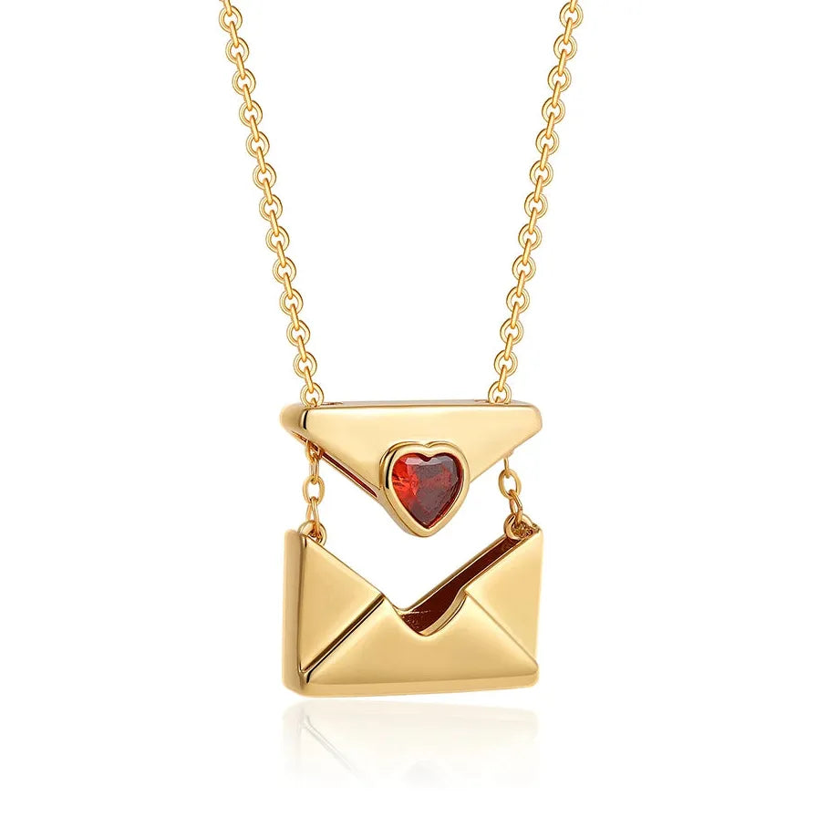 18K Gold Plated Stainless Steel Heart Envelope Pendant Necklace for Women Jewelry