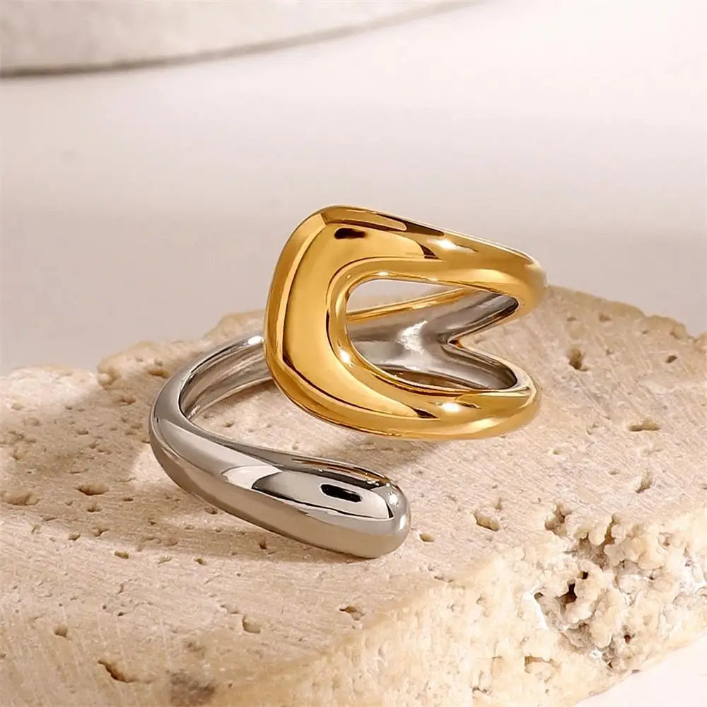 18K Gold Plated Copper Two Toned Cross Ring Waterproof Non-Tarnish Punk Jewelry