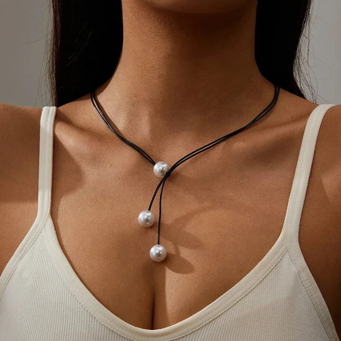 Adjustable Wax Rope Simulated Pearl Necklace for Women Fashion Charm Jewelry