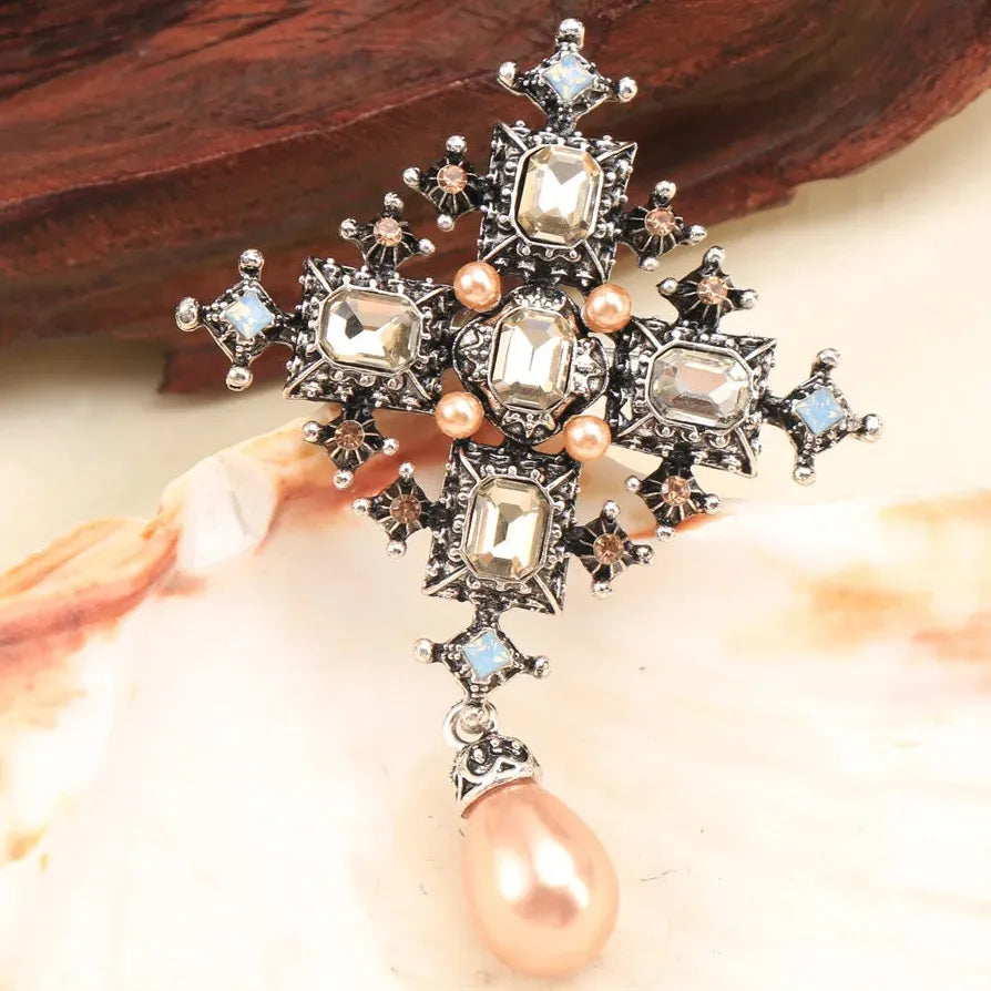 Classic Luxury Cross Tassel Brooch Pin Jewelry for Men and Women