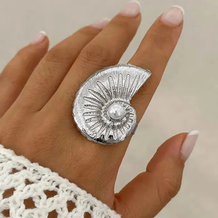 Vintage Gothic Large Metal Starfish Flower Adjustable Ring Women Trendy Jewelry