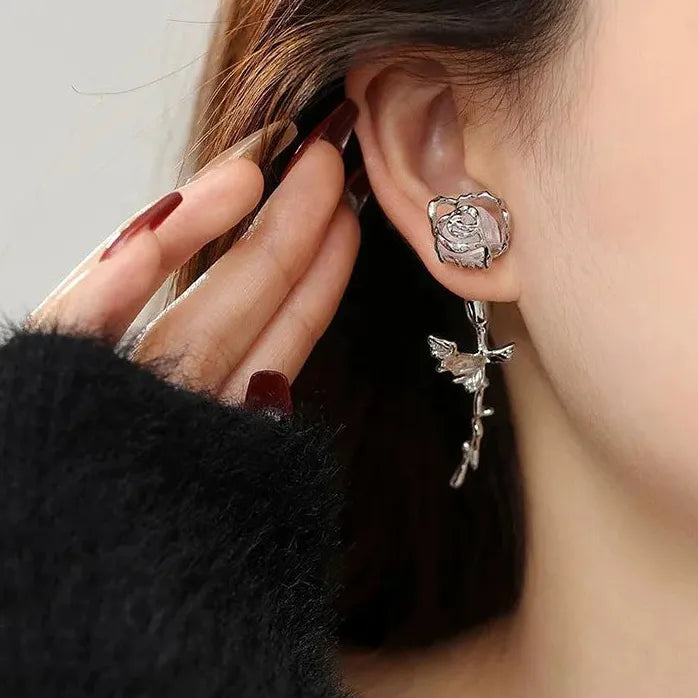 Copper Purple Crystal Rose Thorn Branch Stud Earrings for Women Vintage Jewelry