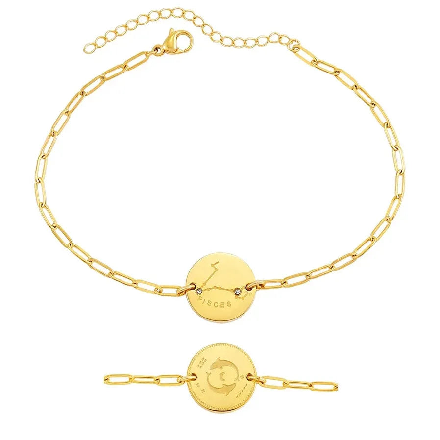 Handmade 12 Zodiac Sign Bracelet Titanium 18k Gold Plated Waterproof Hypoallergenic