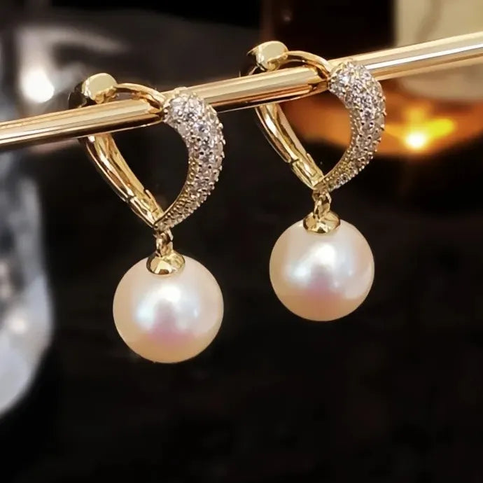 Korean Gold Love Dangle Earrings with Simulated Pearls for Women Copper Alloy