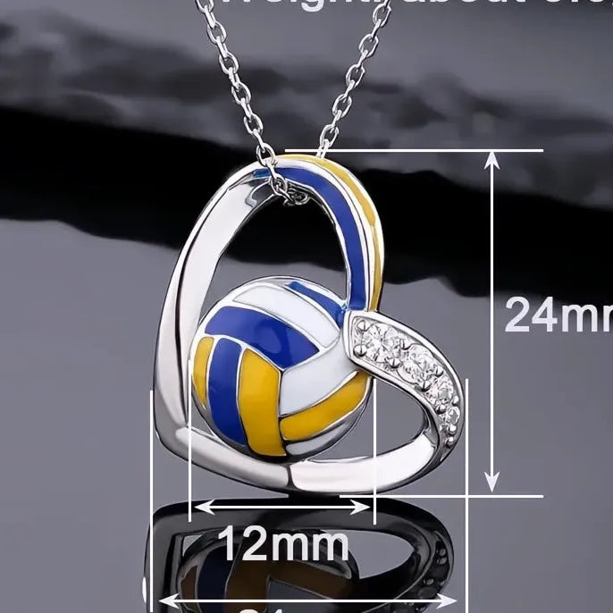 Volleyball Heart Pendant Necklace for Women with Cubic Zirconia Jewelry