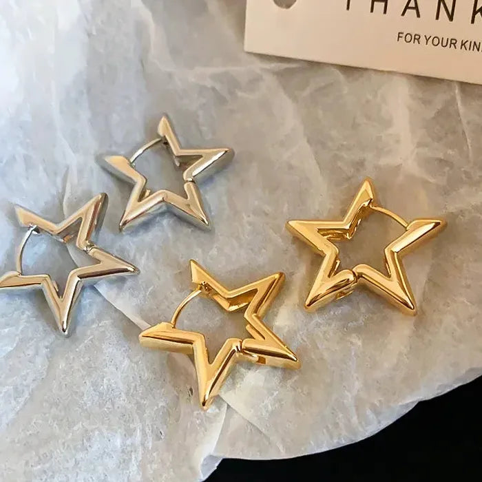 Minimalist Zinc Alloy Star Geometric Hoop Earrings for Women Punk Huggie