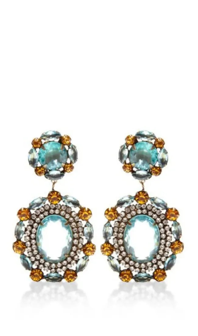 Big Flower Stud Earrings for Women Wedding Dance Party Zinc Alloy Zircon Stone