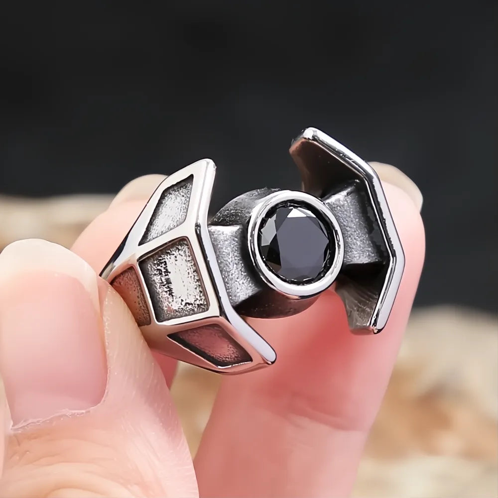 1️⃣ Black Stone Ring Stainless Steel Viking Punk Biker Ring for Men Women