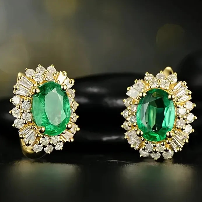 Women's Green Cubic Zirconia Geometric Hoop Earrings Brass Wedding Jewelry