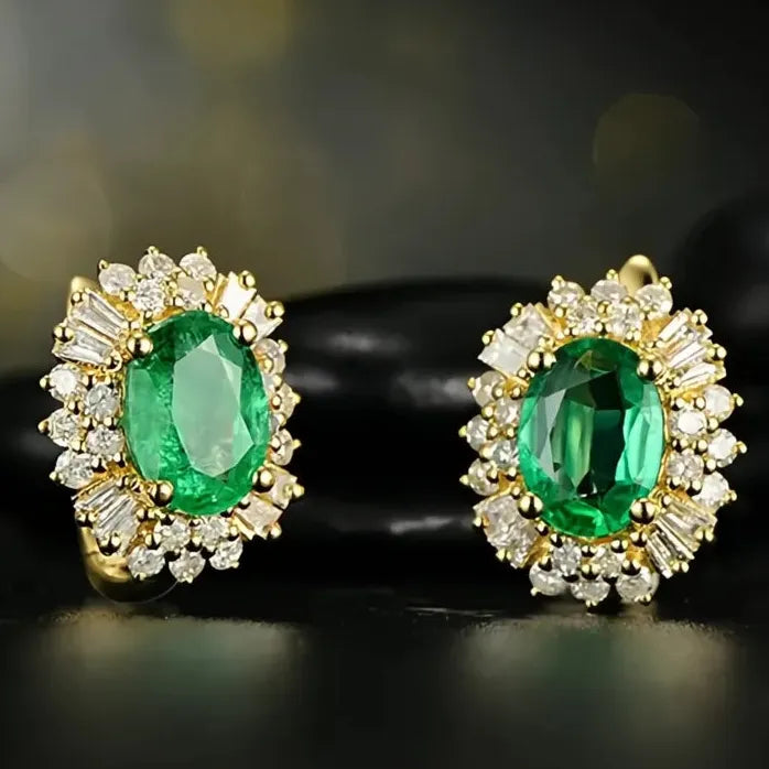 Women's Geometric Hoop Earrings with Green Cubic Zirconia Brass Alloy