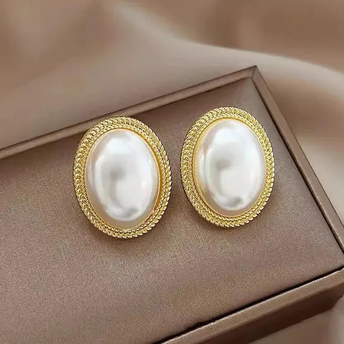 Vintage Gold Square Pleated Drop Earrings Featuring Simulated Pearl for Women