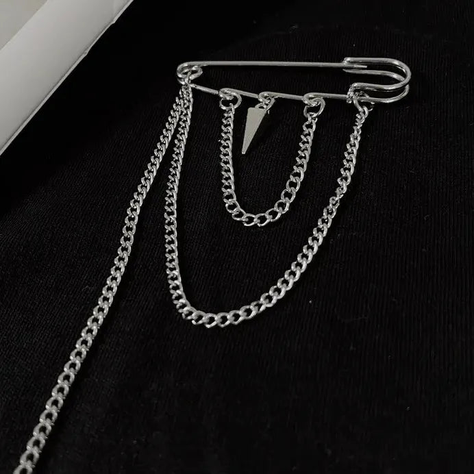 Vintage Dark Geometric Tassel Brooch for Men and Women Zinc Alloy Rhinestones