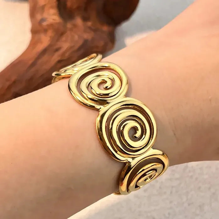 Vintage Ocean Lava Textured Starfish Coral Gold Plated Stainless Steel Cuff Bracelet