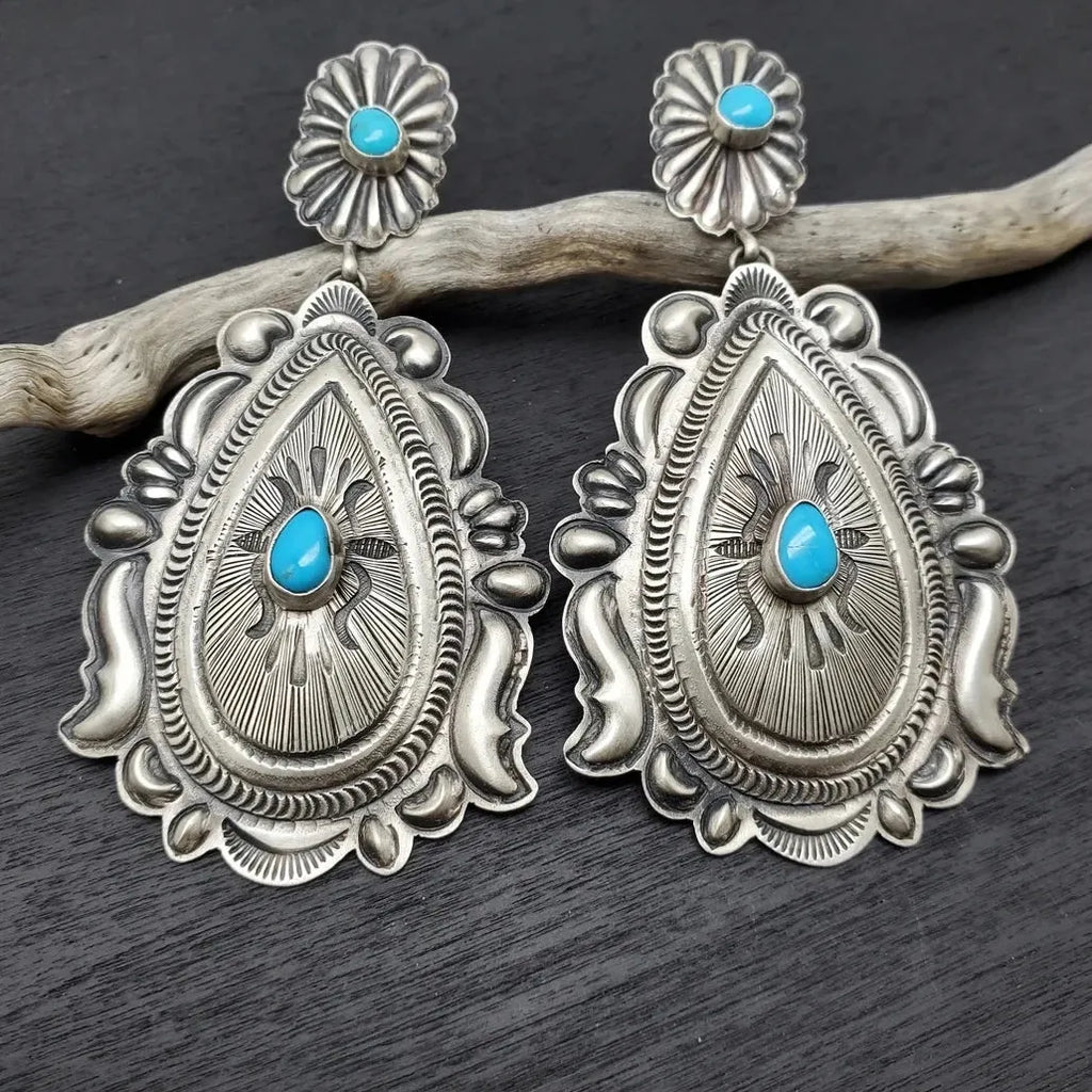 Retro Turquoise Drop Earrings Geometric Zinc Alloy Stone Jewelry Gift for Women