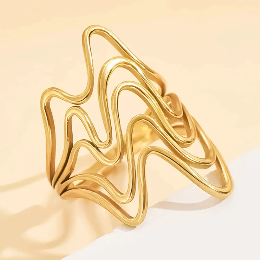 Stainless Steel Irregular Geometric Open Chain Ring for Women Punk Fashion Jewelry