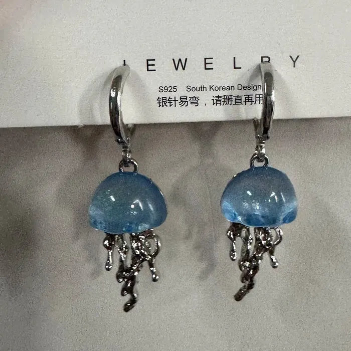 Blue Jellyfish Dangle Earrings Zinc Alloy Ocean Charm Vintage EMO 2000s