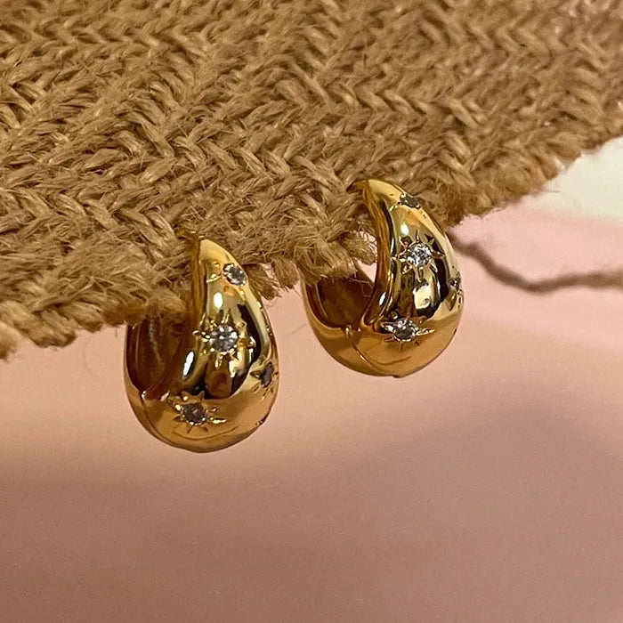 Stainless Steel Star Drop Hoop Earrings Chunky Punk Y2K Jewelry for Women