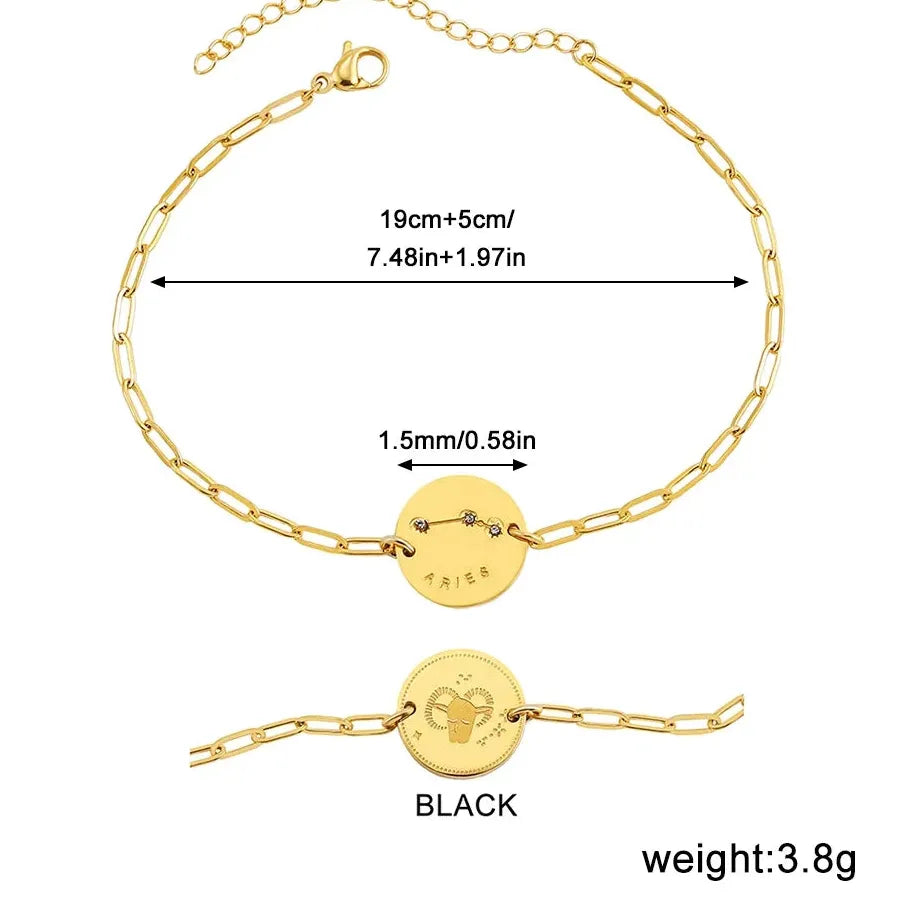 Handmade 12 Zodiac Sign Bracelet Titanium 18k Gold Plated Waterproof Hypoallergenic