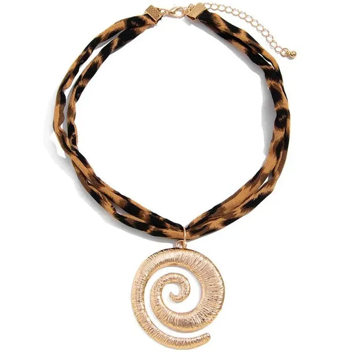 Vintage Large Starfish Pendant Necklace for Women Brown Leopard Print Rope Choker Jewelry