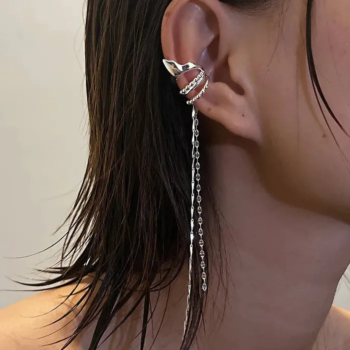 Long Tassel Clip Earrings for Women Girls Pearl Cubic Zirconia Fashion Jewelry