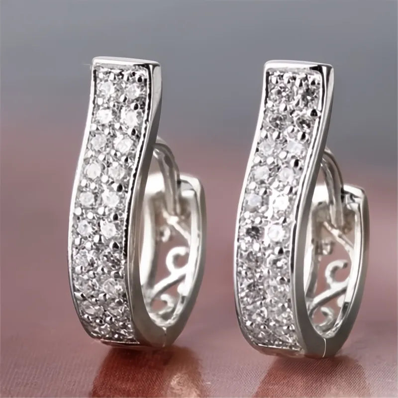 Unique Design Hollow Out Irregular Gold Color Hoop Earrings for Women Cubic Zirconia Fashion Jewelry