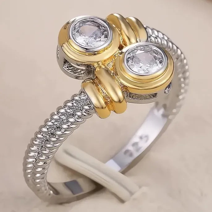 Women’s Brass Geometric Ring with Cubic Zirconia Inlay Fashion Jewelry