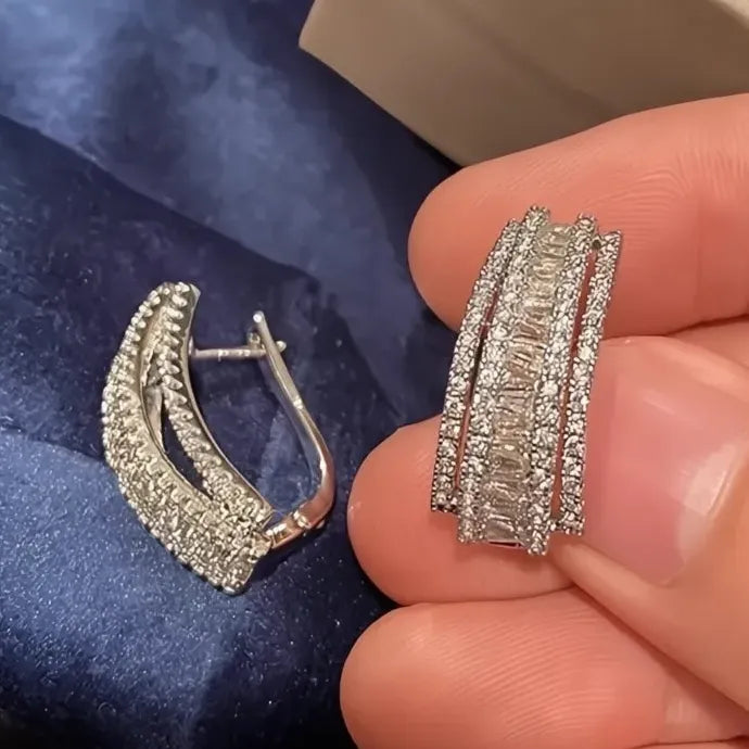 Trendy Geometric Copper Hoop Earrings for Women with Cubic Zirconia