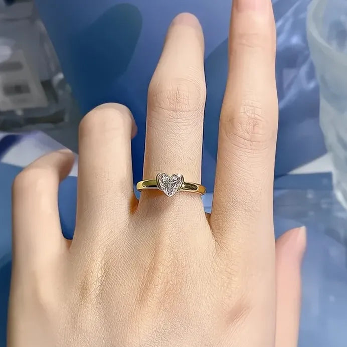 Heart-Shaped CZ Ring Gold Color Wedding Engagement Gift for Women